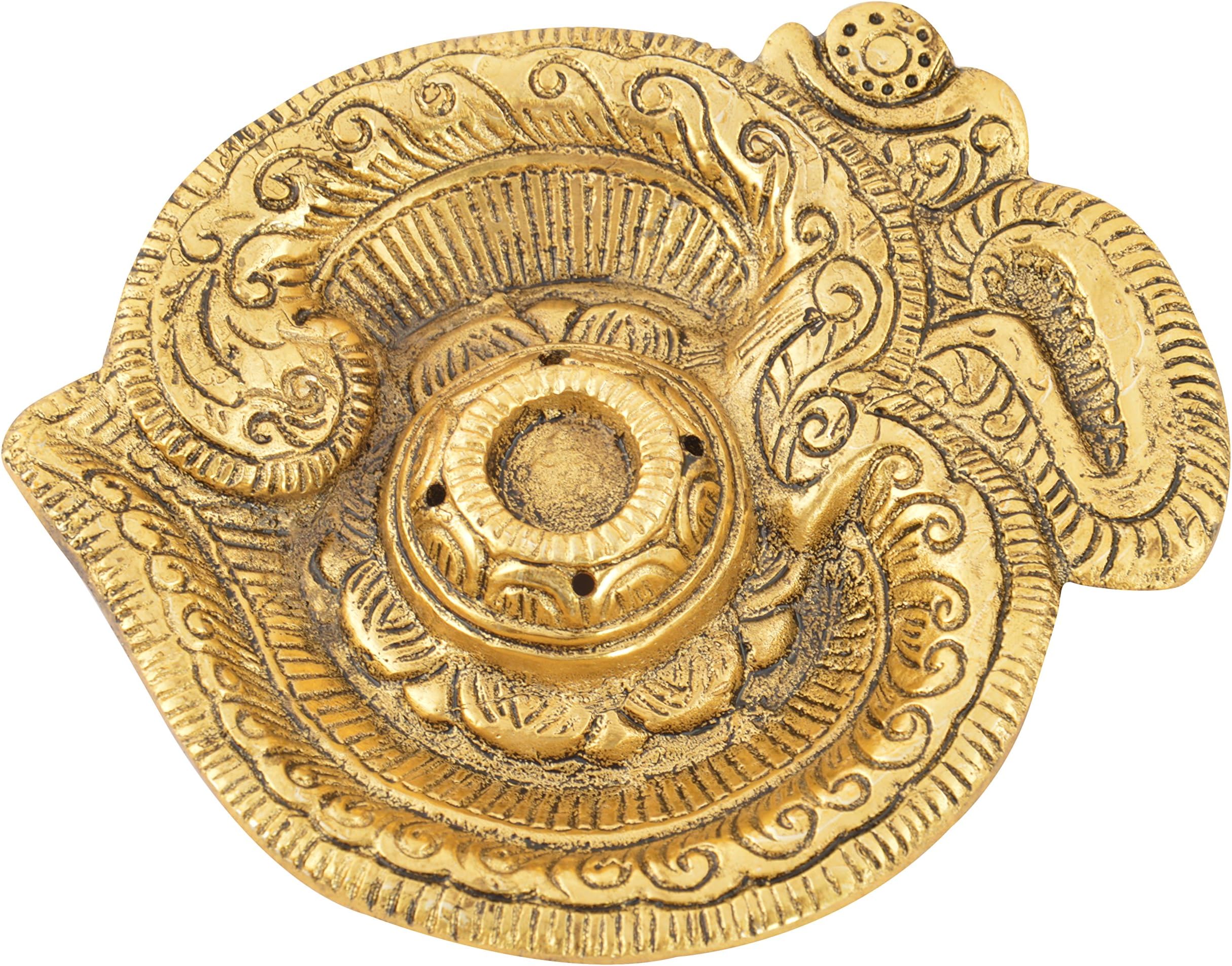 HOUZZPLUSMetal Handicraft Om Shape Incense Stick Holder - Agarbatti Stand - Rajasthani handicrafts - Unique Gifts (10 cm x 10 cm x 1 cm, Gold)