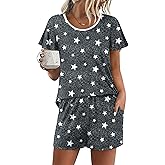 Ekouaer Womens Pajama Set Summer Short Sleeve Pjs Sleepwear Cute 2 Piece Lounge Sets S-XXL