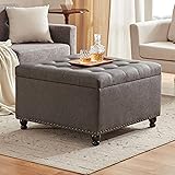 Tbfit Large Square Storage Ottoman Bench, Tufted Upholstered Coffee Table Ottoman with Storage, Oversized Storage Ottomans To