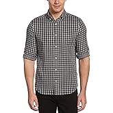 Perry Ellis Men's Untucked Roll Sleeve Gingham Check Shirt
