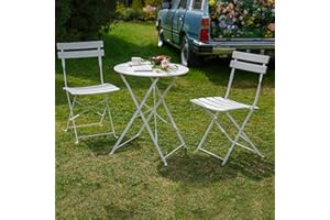 Grand patio 3-Piece Folding Bistro Set, 2 Chairs and 1 Table, Weather-Resistant Outdoor/Indoor Conversation Set for Patio, Yard, Garden-White
