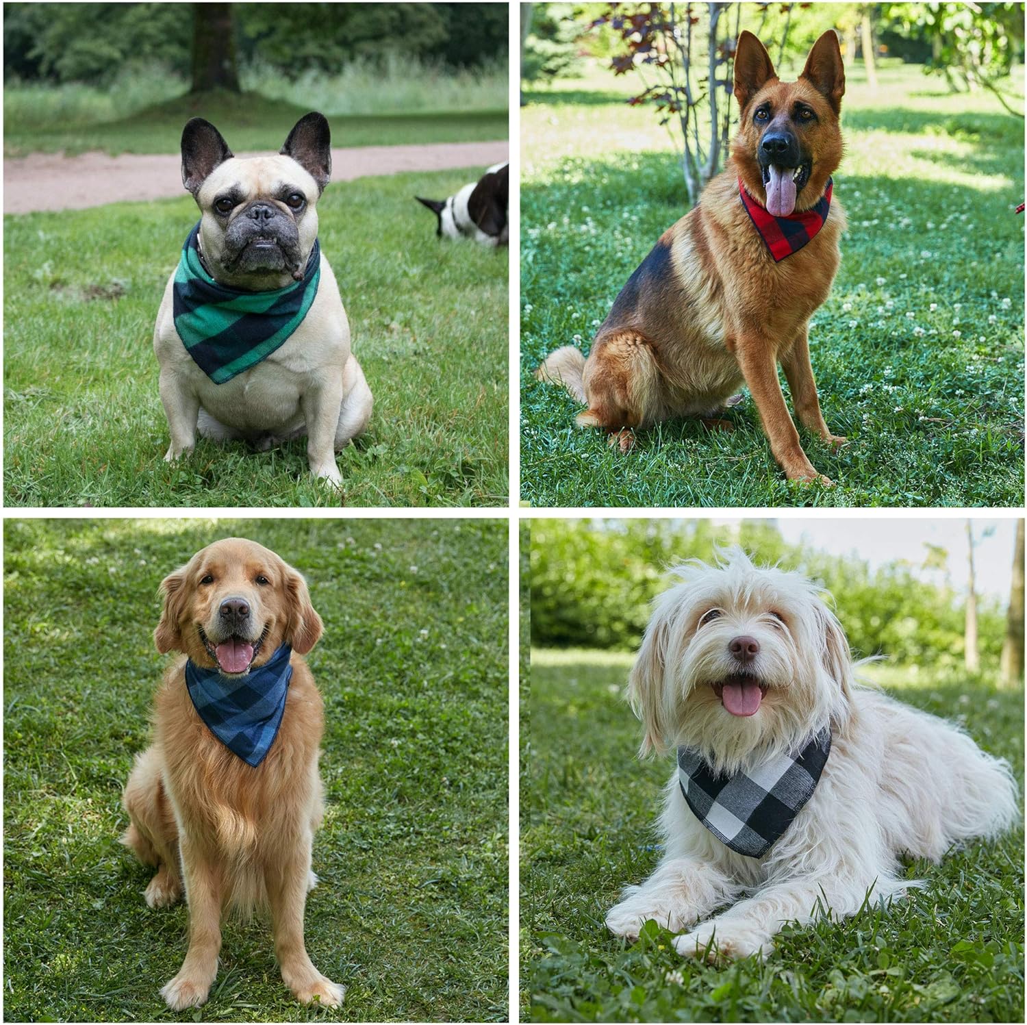 Odi Style Buffalo Plaid Dog Bandana 4 Pack - Cotton Bandanas Handkerchiefs Scarfs Triangle Bibs Accessories for Small Medium Large Dogs Puppies Pets, Black and White, Red, Green, Blue and Navy Blue : Pet Supplies