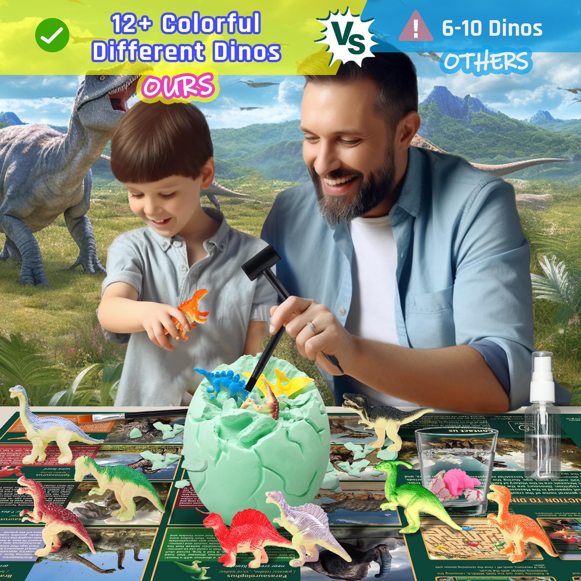 PIBEX Jumbo Dinosaur Egg Dig Kit - Dig up 12+ Unique Dino Figures & Hatching Dino from Giant 6