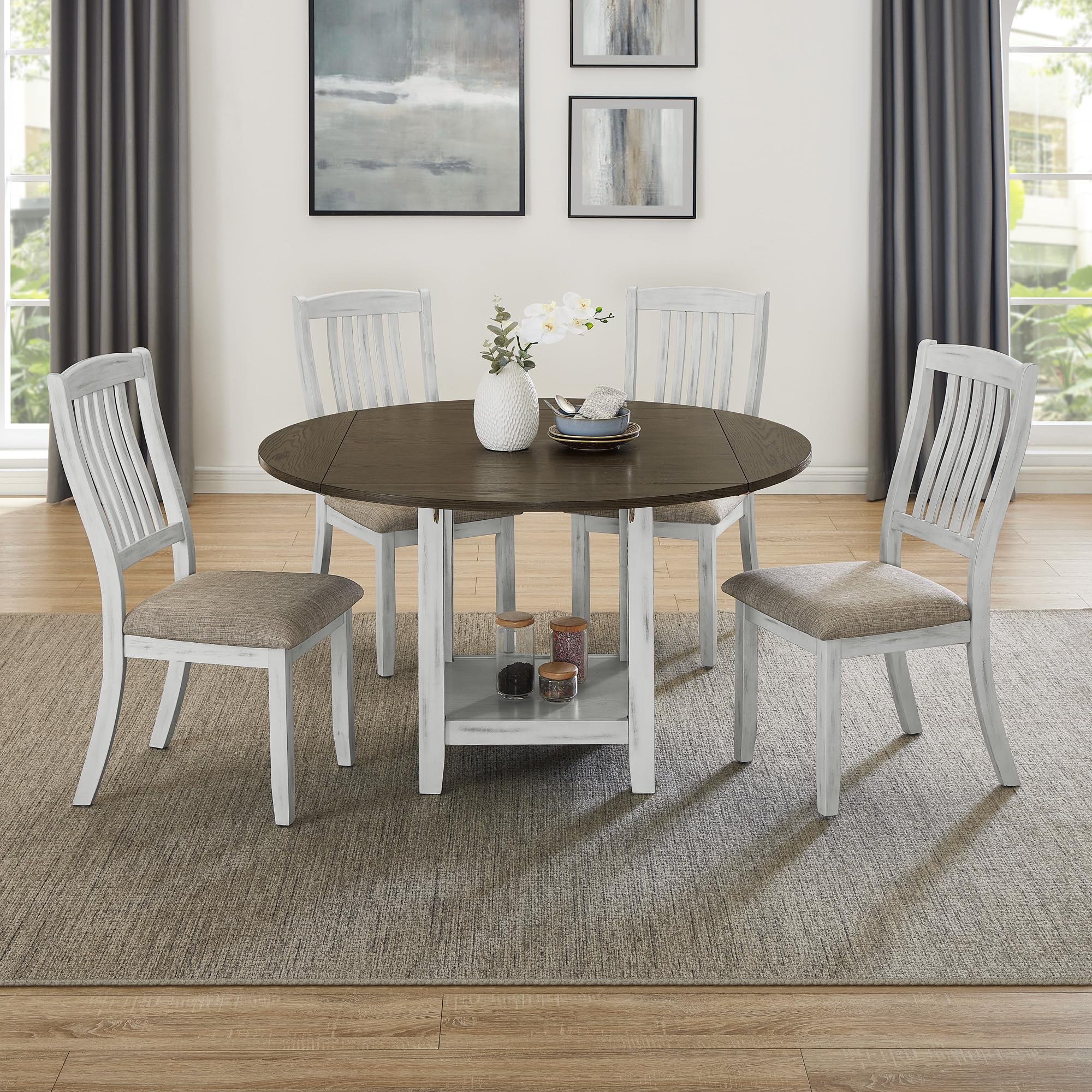 Photo 1 of ****** ONLY 2 CHAIRS****Ball & Cast 5 Pieces Dining Table Set with 4 Chairs and 51" Round Folding Dining Table,Kitchen Table and Chairs for 4 W/Trestle Table Base,for Small Space,Apartment,Dining Room,Brown White
