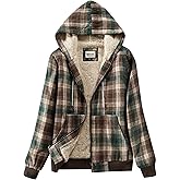 Shawnda Women's Flannel Casual Plaid Full Zip Up Sherpa Lined Hoodie Jacket Coat with Pockets