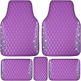CAR PASS Bling Leather Car Mats Shining Diamond Floor Mats Crystal Rhinestone Sparkly Glitter Carpet Anti-Slip Waterproof Pad Universal Fit for Automotive SUV, Sedan, Van, 5pcs Girl Women, Purple