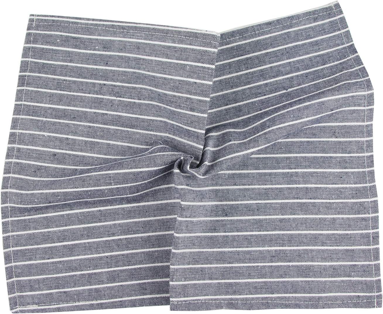 INFEI Soft White Striped Linen Cotton Dinner Cloth Napkins - Set of 12 (40 x 30 cm) - for Events & Home Use (Navy): Home & Kitchen