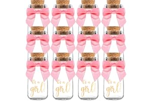 Ethisa Vintage 12 Pack It's a Girl Milk Glass Bottles with Ribbons and Stickers - Classy Baby Shower Favors for Guests and Table Centerpieces - Gender Reveal Girl Decorations - Baby Shower Candy Jar