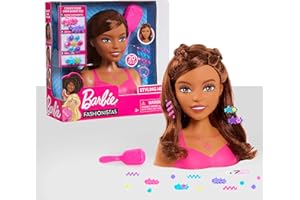 Barbie Fashionistas 8-Inch Styling Head, Brown Hair, 20 Pieces Include Styling Accessories, Hair Styling for Kids, Kids Toys for Ages 3 Up by Just Play