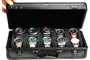 RIGICASE 10 slots Aluminum watch case, Hard Deluxe watch storage organizer box with soft foam padding snug fit watches up to 55mm face