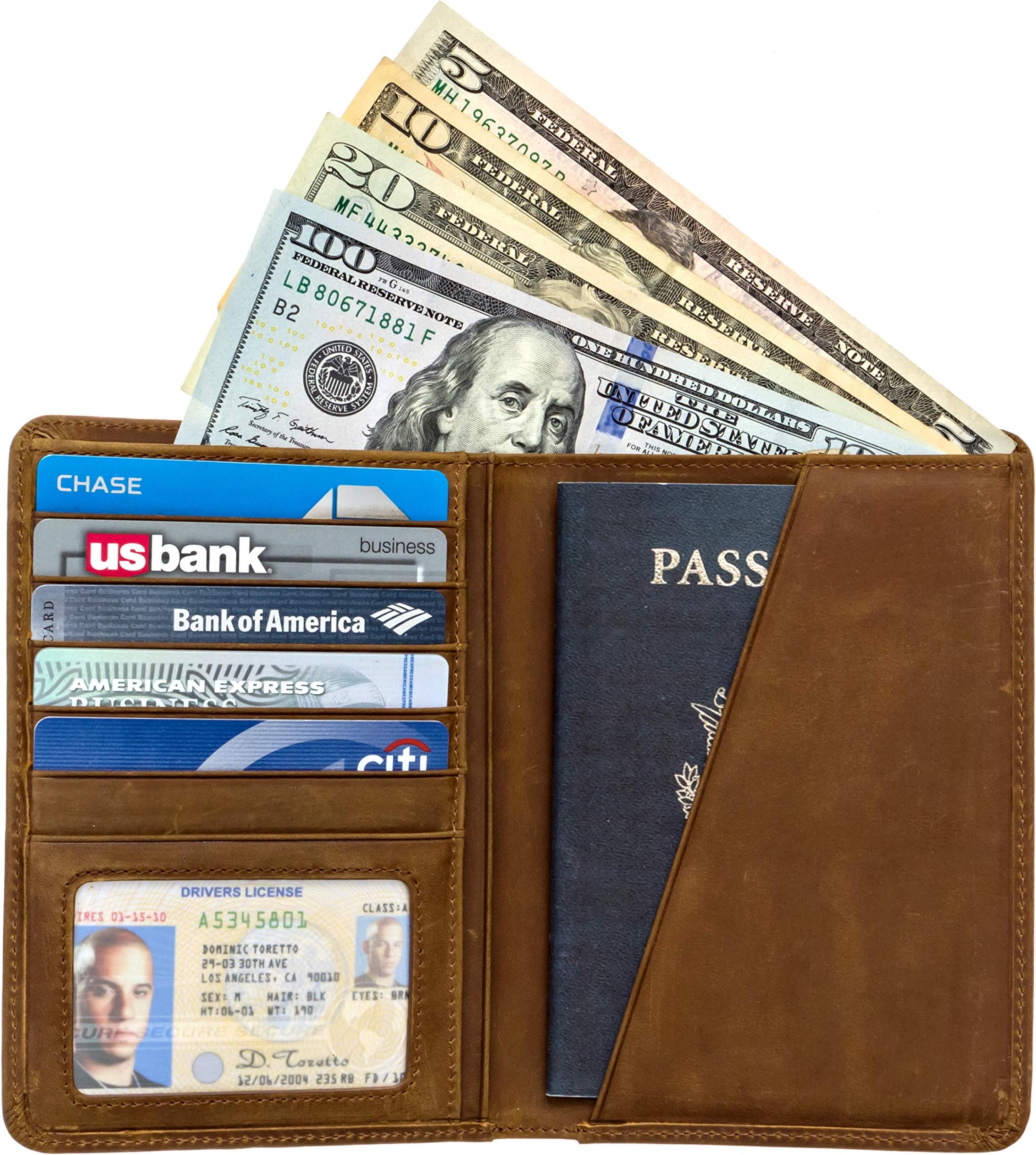 HabitouxRFID Blocking Travel Passport Wallet Genuine Crazy Horse Leather (Brown1)