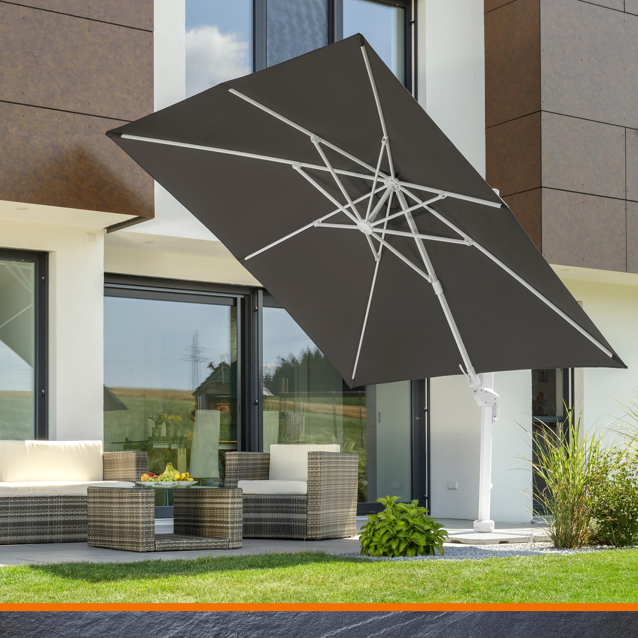 Schneider Sonnenschirm Rhodos Twist Bianco, anthrazit, 300 x 300 cm quadratisch, 731-15, Gestell Alu/Stahl, Bespannung Polyester, 25.7 kg 2