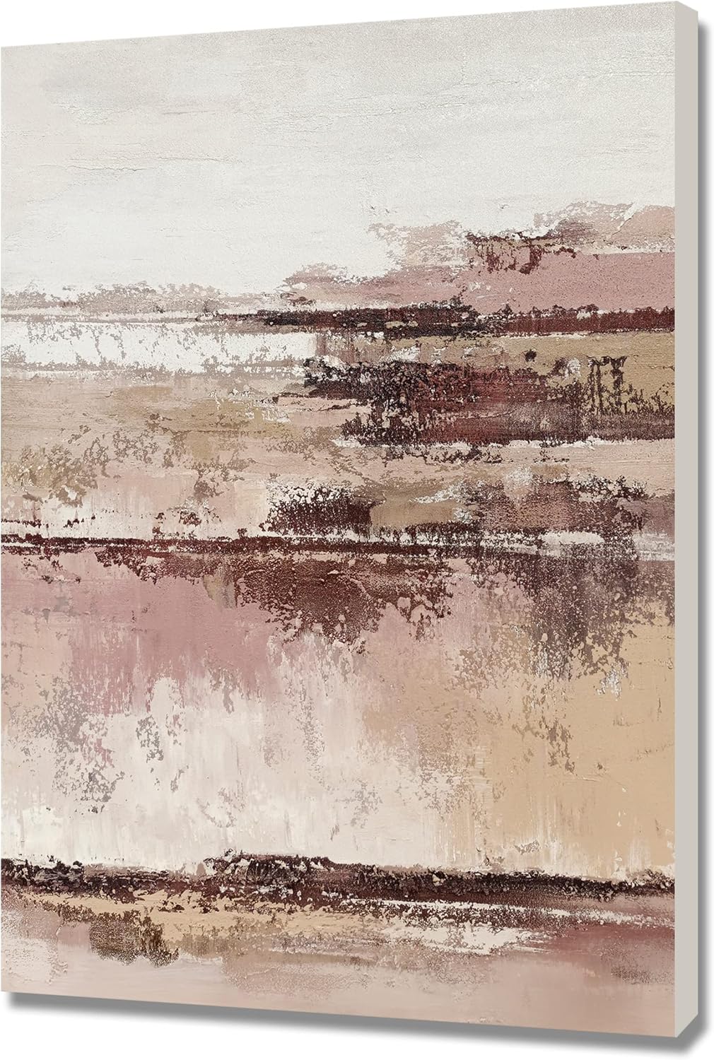 Paintings - BATRENDY ARTS Abstract Oil Painting Blush Lake Canvas Wall Art Hand Painted Pink and White Rustic Scenery Picture for Livingroom Bedroom Decoration