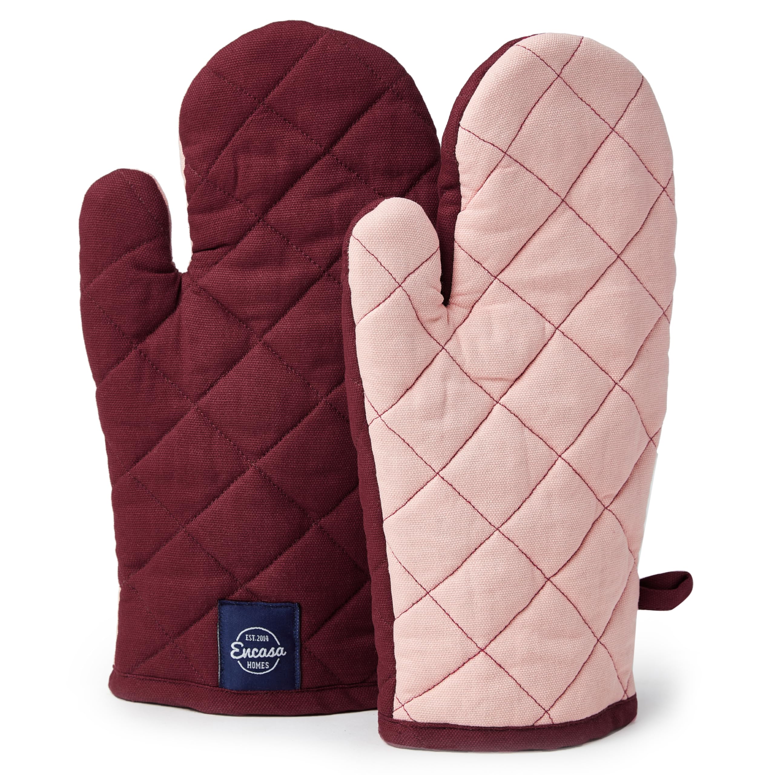 Encasa XO Heat Resistant Cotton Oven Gloves Mitts (2 Pc Set) - Quilted & Safe 17x29 cm - For Kitchen, Cooking & Baking, Grilling, Handling Hot Pots & Pans - Maroon