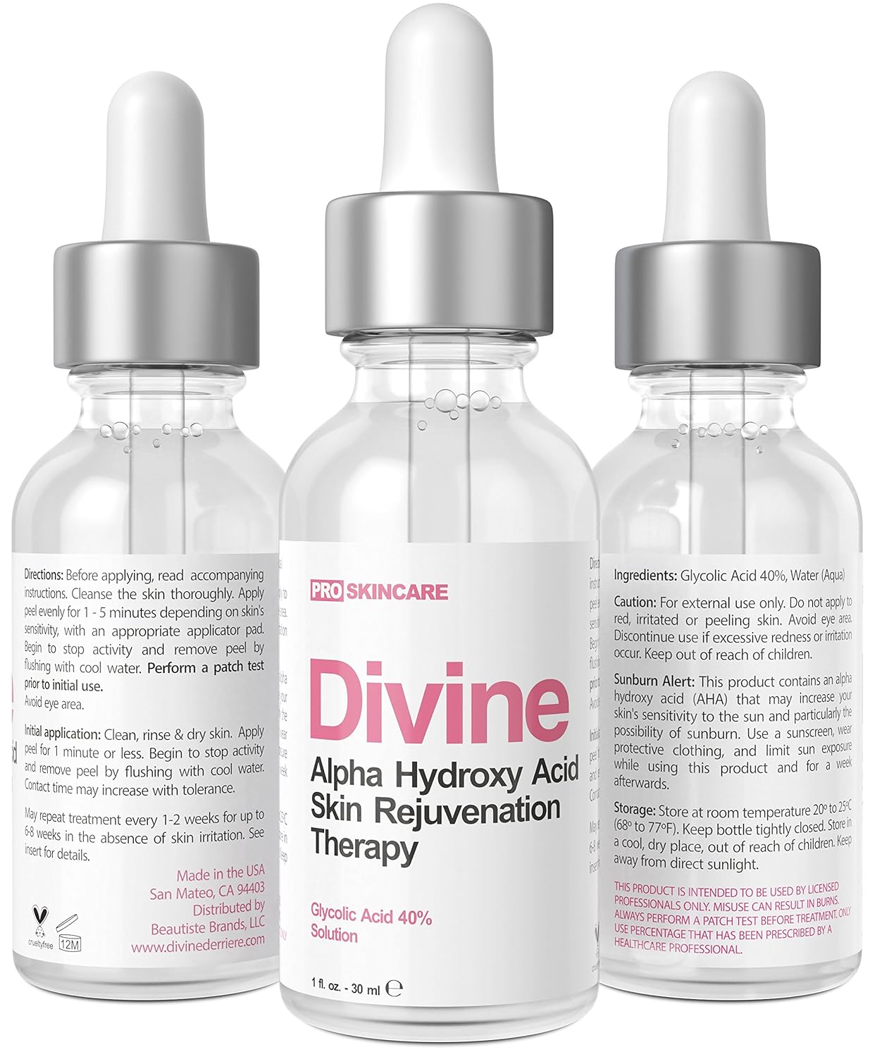 Glycolic Acid 40% Chemical Peel - Intense Alpha Hydroxy Acid Skin Peel For Acne Scarring, Wrinkles, Fine Lines and Brown Spots. 1 fl oz: Beauty