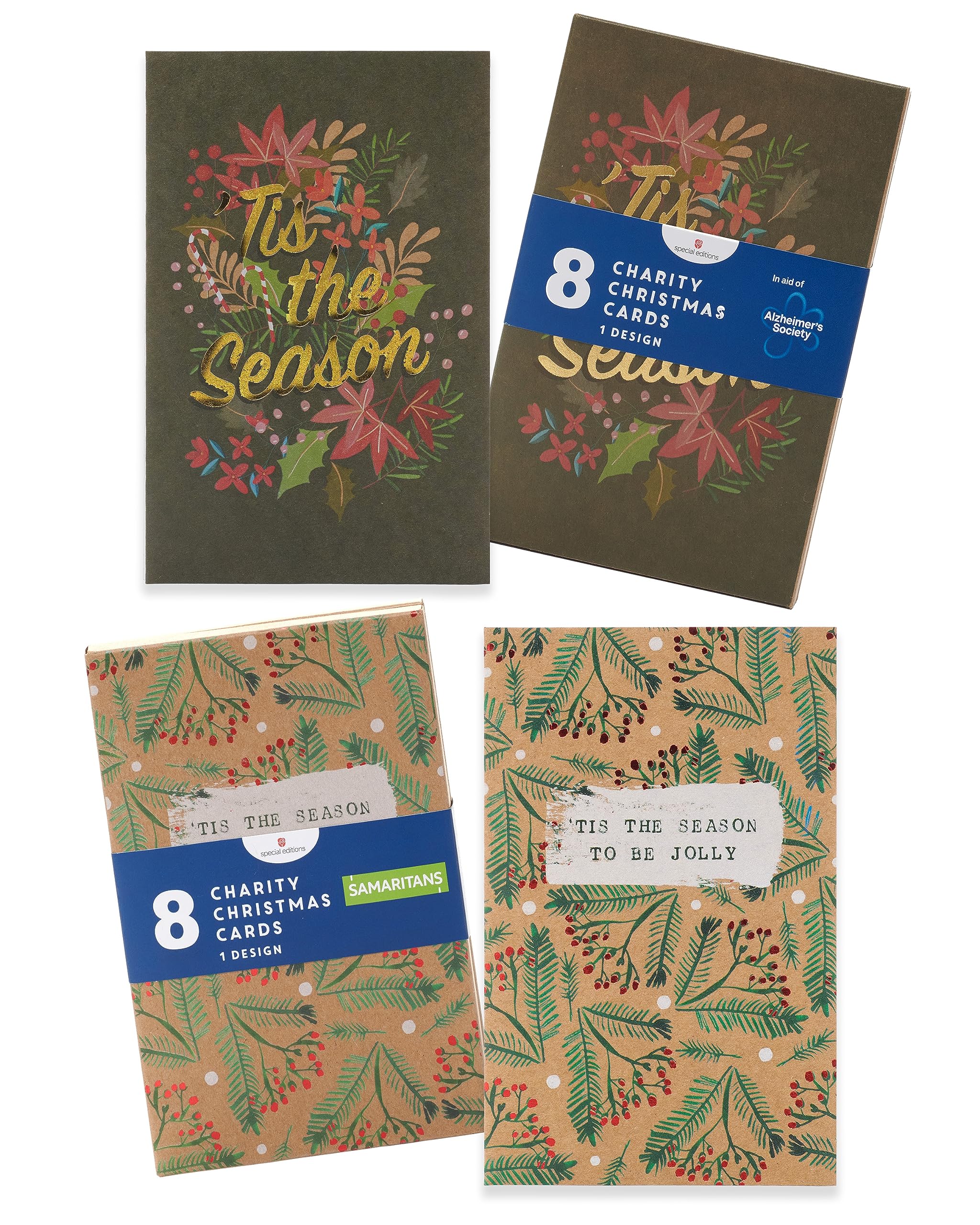 UK Greetings Multipack of 16 Christmas Cards for Him/Her/Friend - 2 Tis The Season Designs