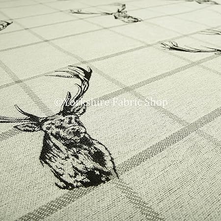 Animal Stag Head Checked Grey Beige Tapestry Quality Chenille