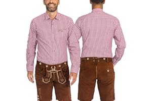 BAVARIA TRACHTEN German Oktoberfest Shirts for Men - Authentic German Lederhosen Shirt Men - Original Bavarian Shirt for Lederhosen Outfit - Checkered Red - Classic - Size XL