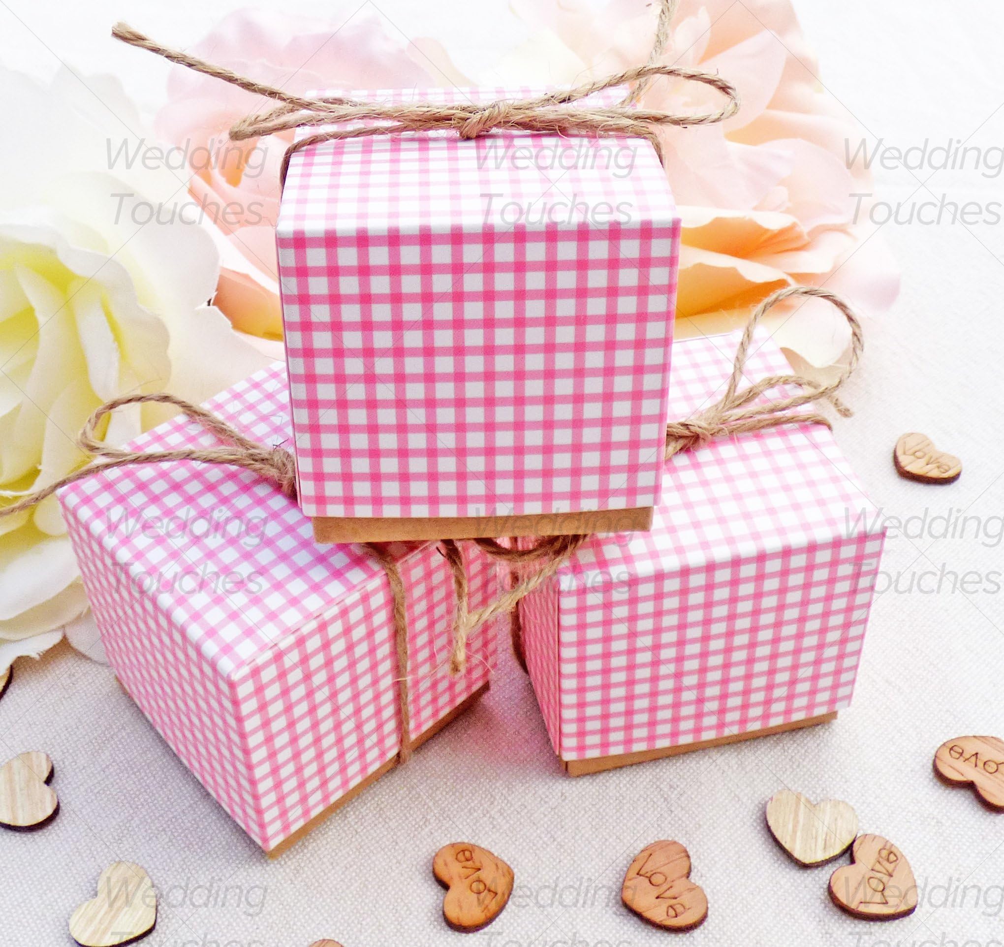 Rustic Gingham Vintage Shabby Chic Country Garden Style Wedding Favour Boxes (75)