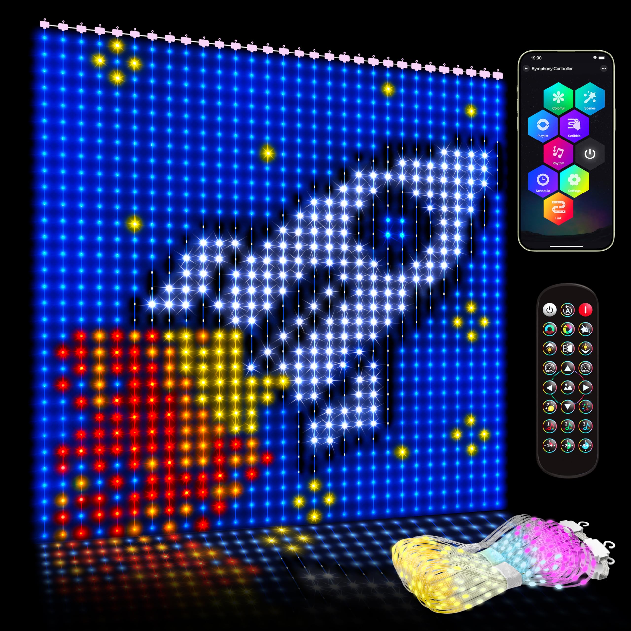 Photo 1 of Crebricy High Pixel Smart Curtain Lights - LED Pioneering App Controlled Color Changing American Flag Light Outdoor Indoor for Christmas, Halloween, Shop, Bar, IP65 Waterproof 9.85x9.85Ft