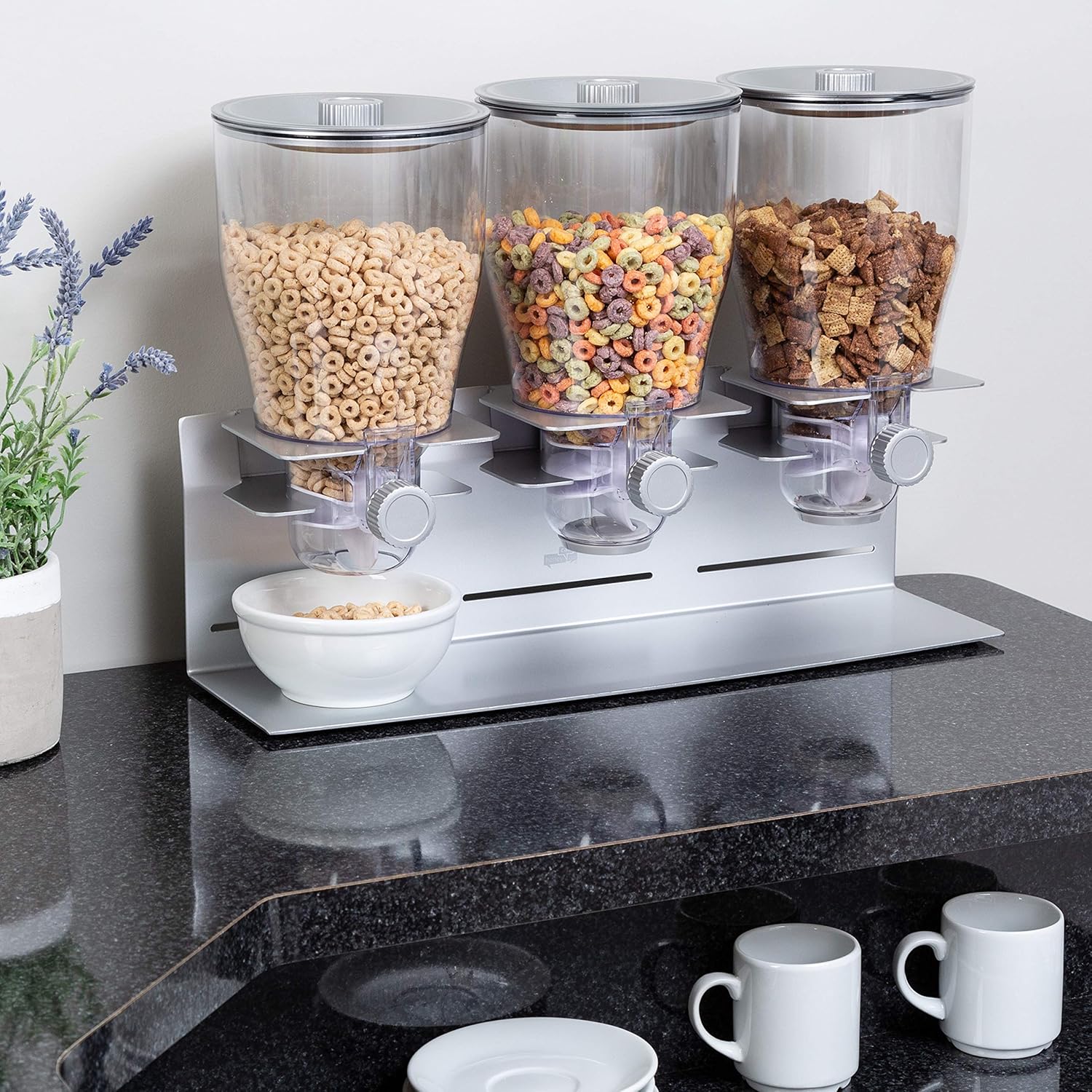 Honey-Can-Do Triple Canister Dry Food Cereal Dispenser, Stainless Steel: Food Dispensers: Kitchen & Dining