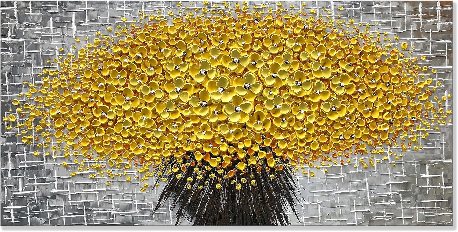 Paintings - zoinart 3D Oil Paintings Yellow Flower Paintings on Canvas Wall Art Home Decorations Floral Artwork Pictures for Home Decorations Wall Decor