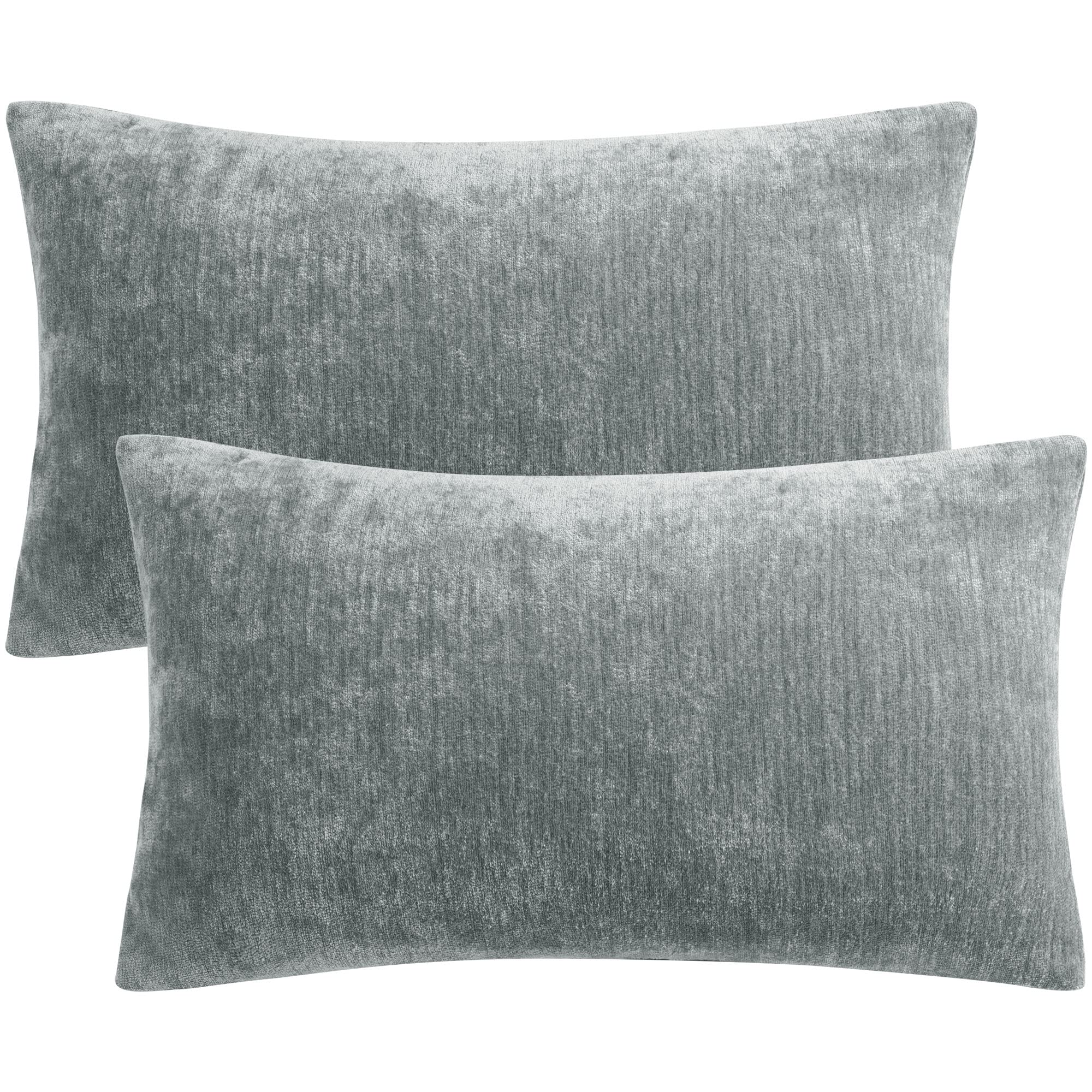 PiccoCasa Pack of 2 Decorative Cushion Covers for Sofa Bedroom, 12x20 Inches (30x50cm) Chenille Throw Pillow Covers Water Repellent - Light Grey Throw Cushion Covers with Invisible Zipper