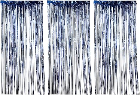 Amazon Com Foil Fringe Curtains 3 Pack Metallic Blue Foil