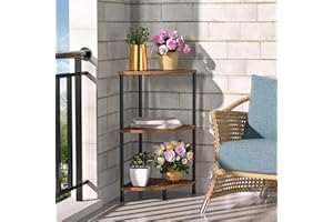 Greatseas Corner Plant Stand Shelf, 3 Tier Small Shelf Plant Stand for Indoor Plants, Rustic Brown Corner Shelf Bookshelf Wall Decor Living Room, 23.2" Display Shelf for Bedroom, Bathroom, Small Space