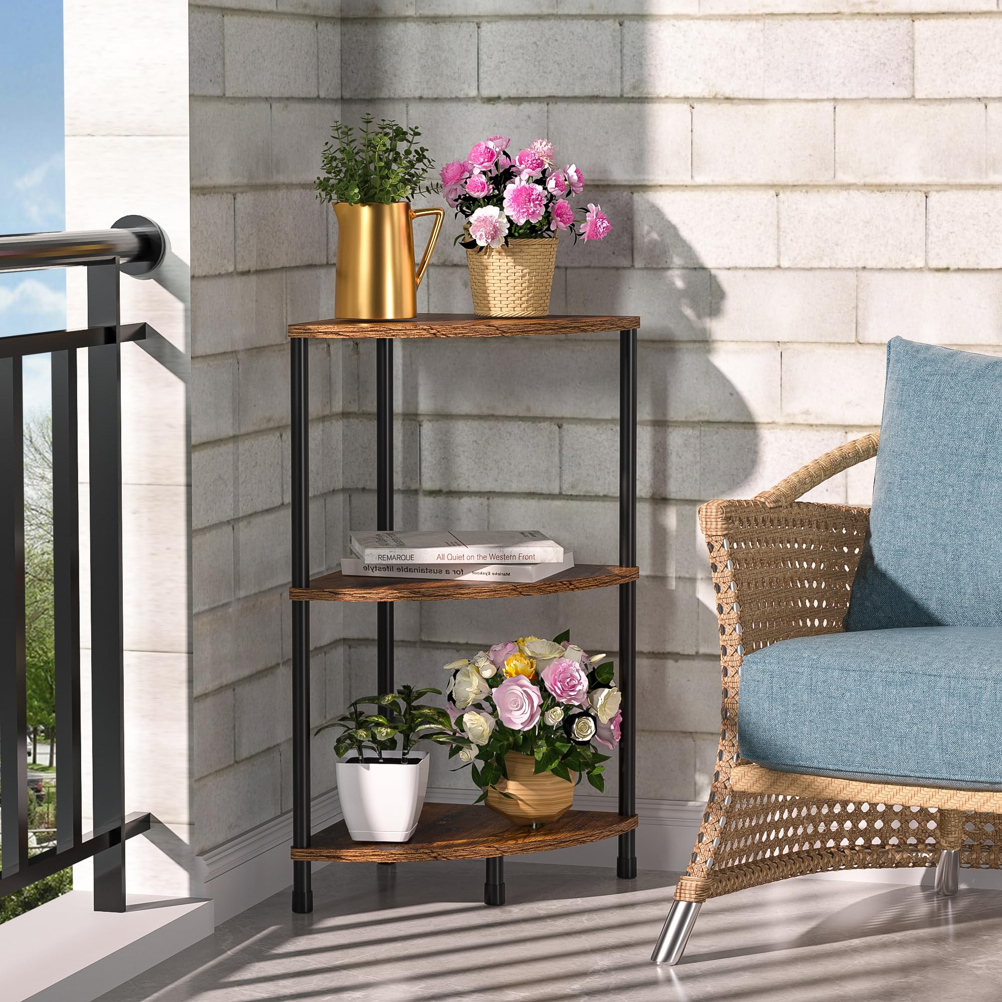 Photo 1 of Greatseas Corner Plant Stand Shelf, 3 Tier Small Shelf Plant Stand for Indoor Plants, Rustic Brown Corner Bookshelf Wall Decor Living Room, 23.2" Display Shelf for Bedroom, Bathroom, Small Space