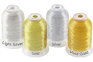 New brothread 4pcs (2 Gold+2 Silver Colors) Metallic Embroidery Machine Thread Kit 500M (550Y) Each Spool for Computerized Embroidery and Decorative Sewing
