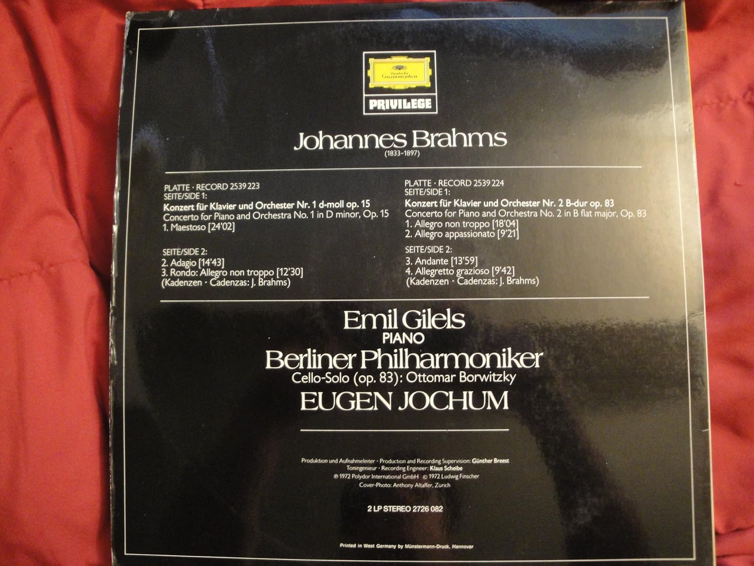 Popsike Com Brahms Piano Concerto No 1 Emil Gilels Jochum Dg German Lp Ed1 Nm Nm Auction Details