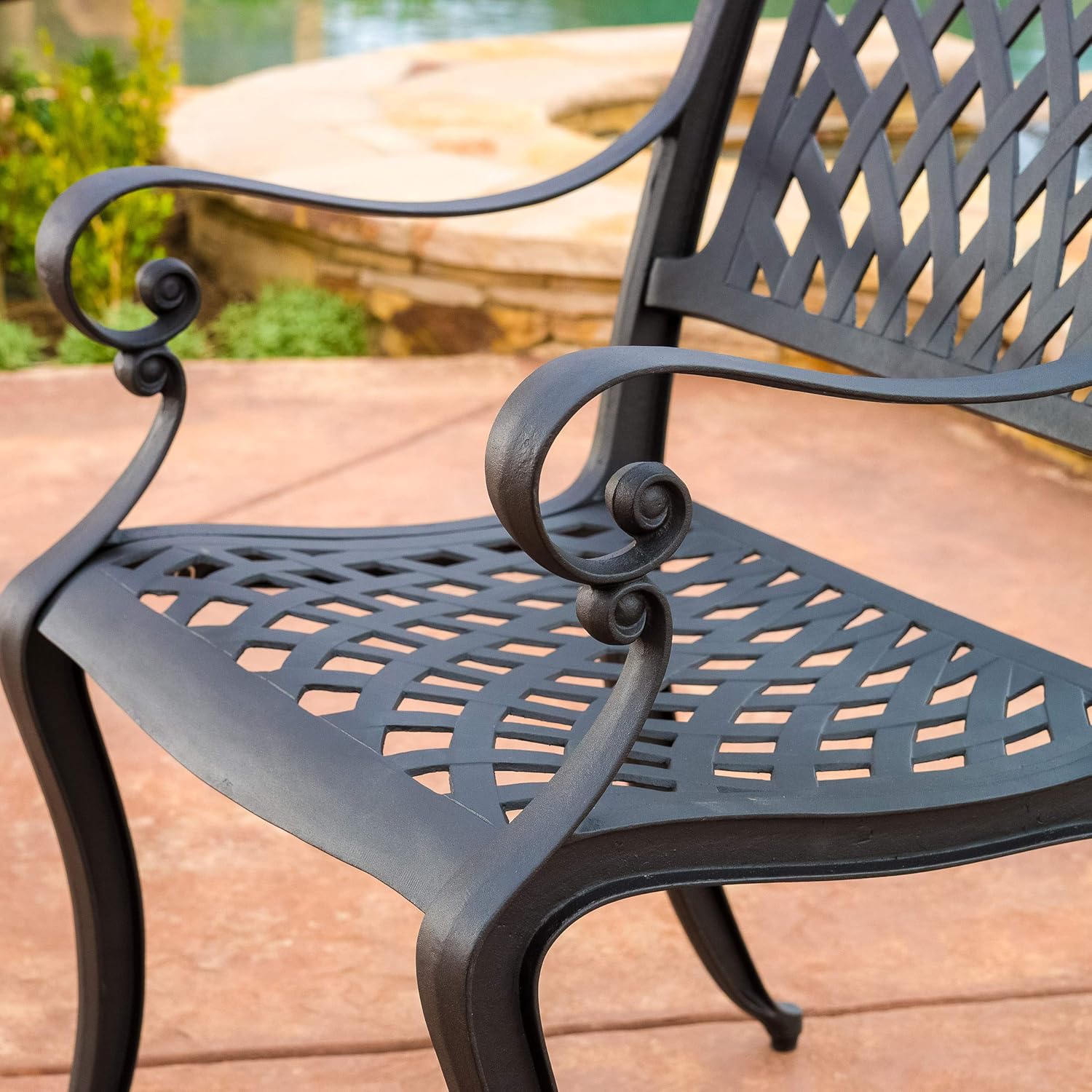 Christopher Knight Home Hallandale Outdoor Cast Aluminum Chairs, 2-Pcs Set, Black Sand: Garden & Outdoor