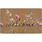 huester Spring Floral Welcome Door Mat, Spring Summer Bird Wildflowers Botanical Decorative Home Indoor Outdoor Porch Front D