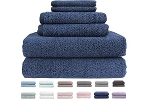 Everplush Diamond Jacquard 6 Pieces Bath Towel Set, Luxury Super Soft Oversized Towels, Highly Absorbent Diamond Jacquard Quick Dry Bath Towel for Bathroom Navy Blue Towel Set