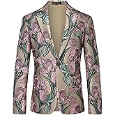 MOGU Mens Floral Blazer Paisley Suit Jacket Notched Lapel Tuxedo Men's Sport Coat for Casual Party Prom