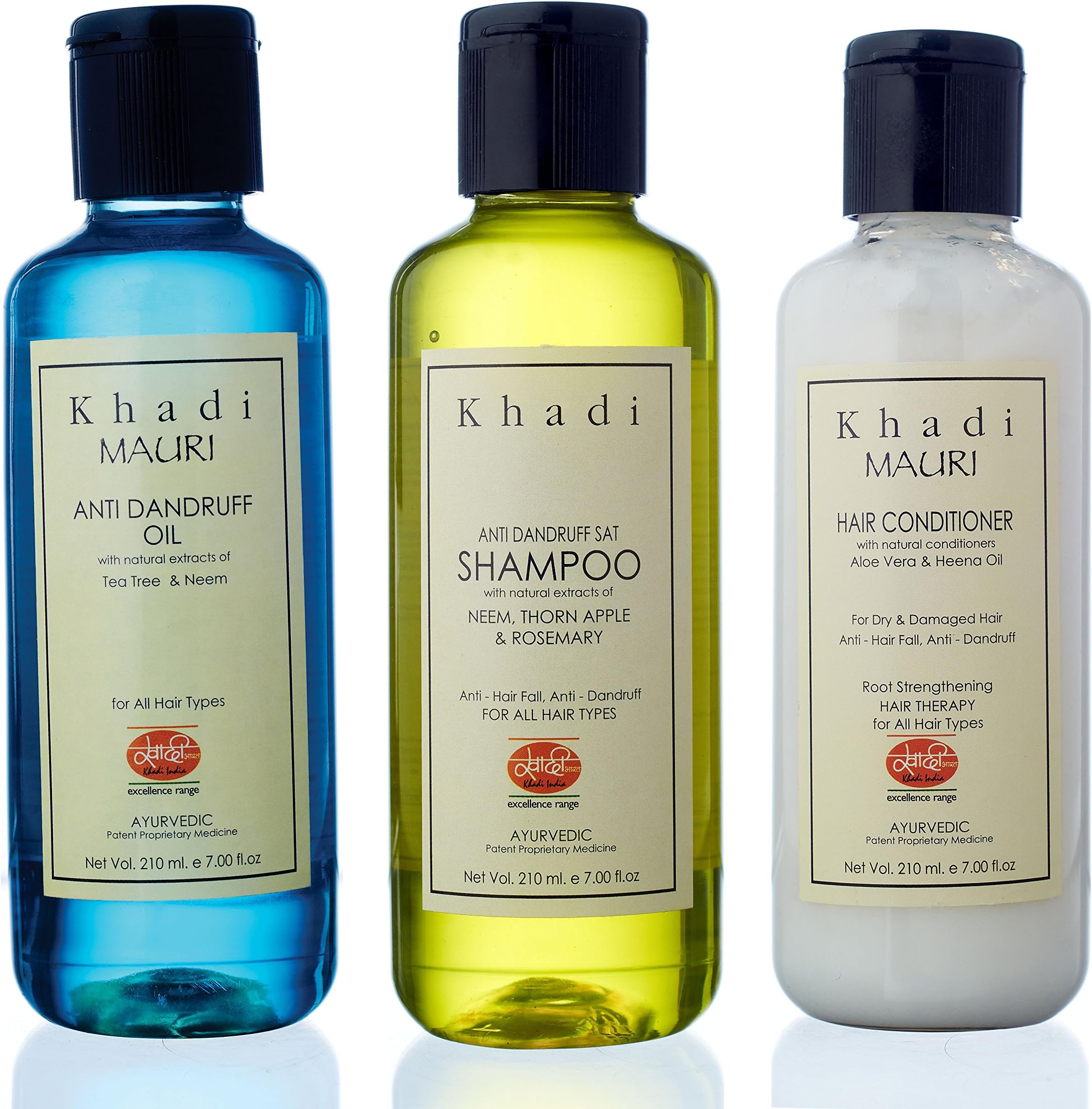Khadi India Mauri Herbal Hair Conditioner, Anti Dandruff Shampoo & Anti Dandruff Oil Combo Pack of 3 Ayurvedic Natural 210 ml each