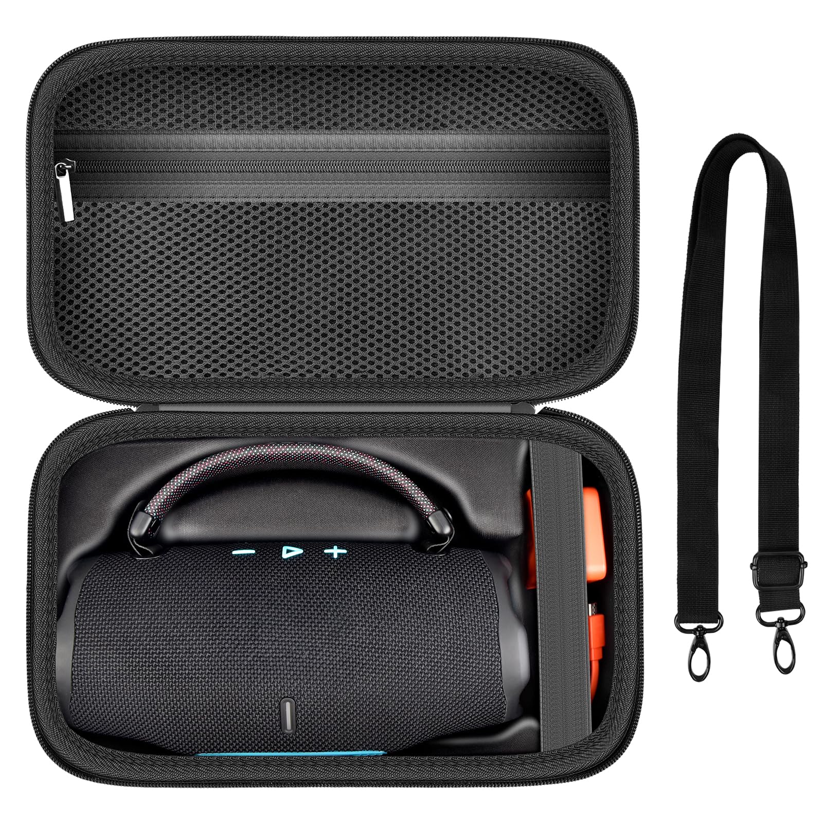 Photo 1 of *Case Only* Case for JBL Charge 6 Portable Bluetooth Speaker, Waterproof Speaker Case with Adjustable Shoulder Strap, Hard Travel Storage Holder with Internal Pockets for Charging Accessories (Box Only) (Black)