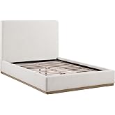 Coaster Knox Queen Upholstered Platform Bed, Cream 302053Q | No box spring needed, Rubberwood legs, Center support rail, Bed frame for primary bedrooms and guest room sleep spaces