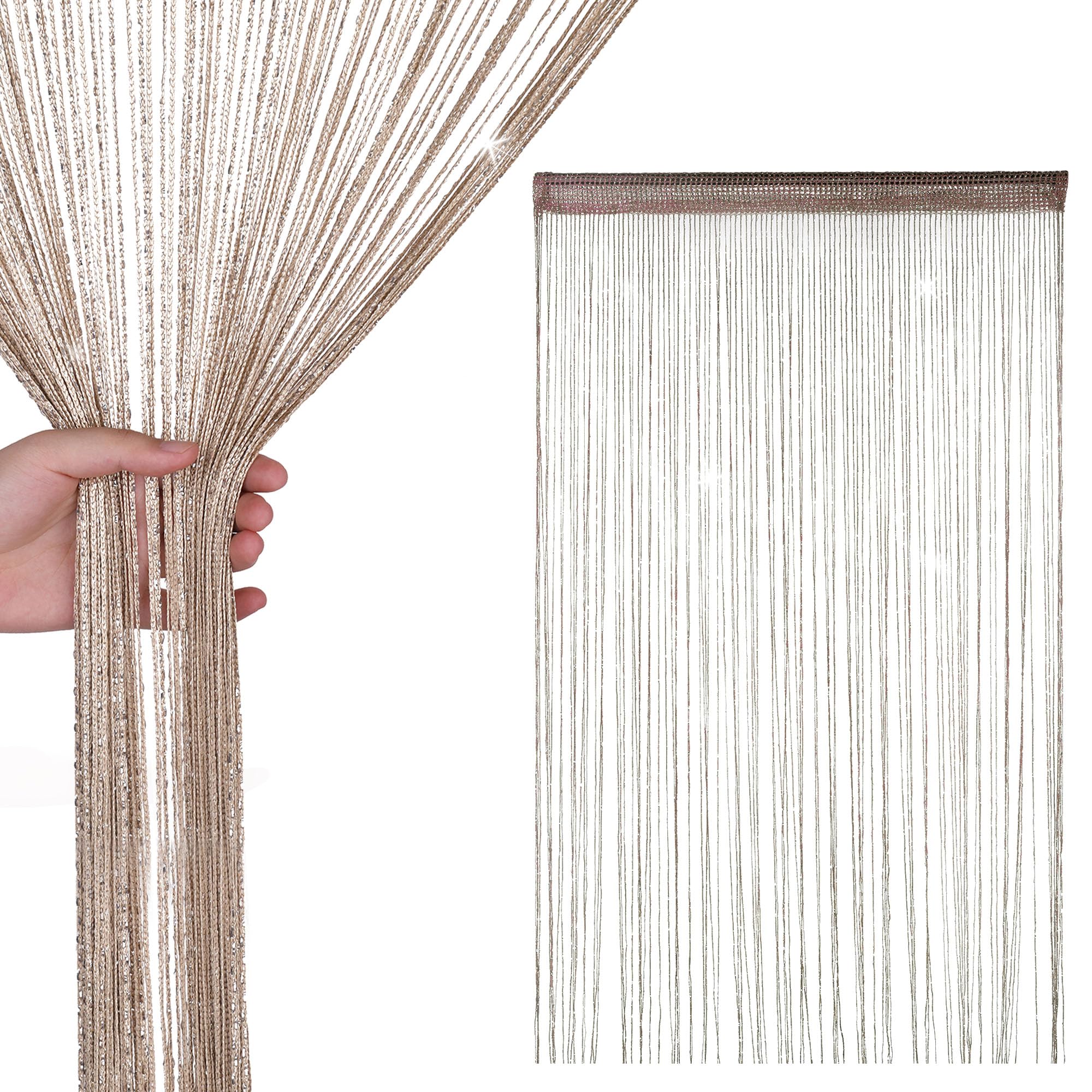 WedDecor Champagne String Curtains Glitter Fringe Panel Fly Screen Room Divider Tassel Curtain for Doors, Doorway, Windows, Home Décor, Event Decoration, (90cm x 200cm) — image 1