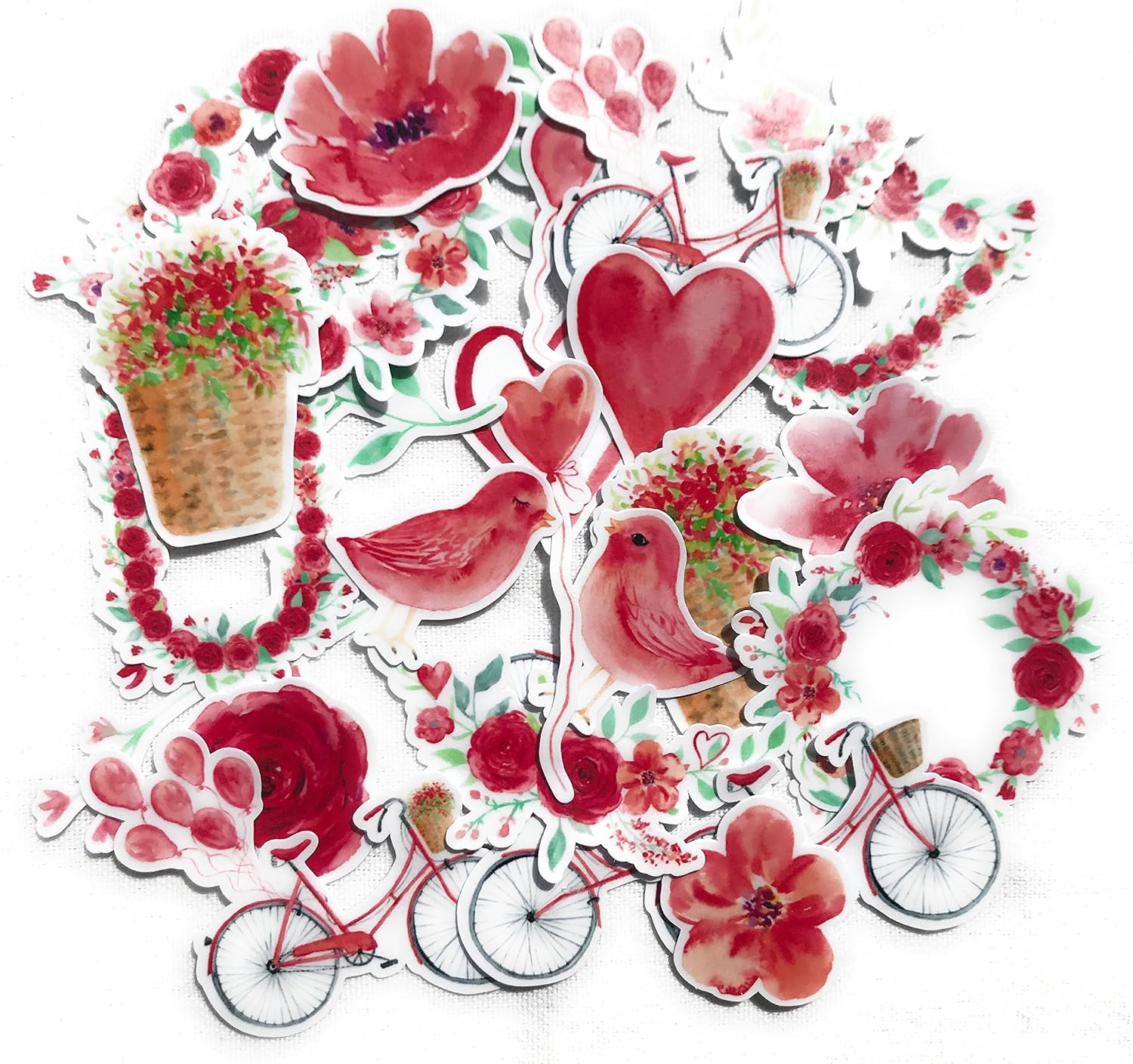Navy Peony Red Heart and Rose Valentine Stickers, Navy,red,rose
