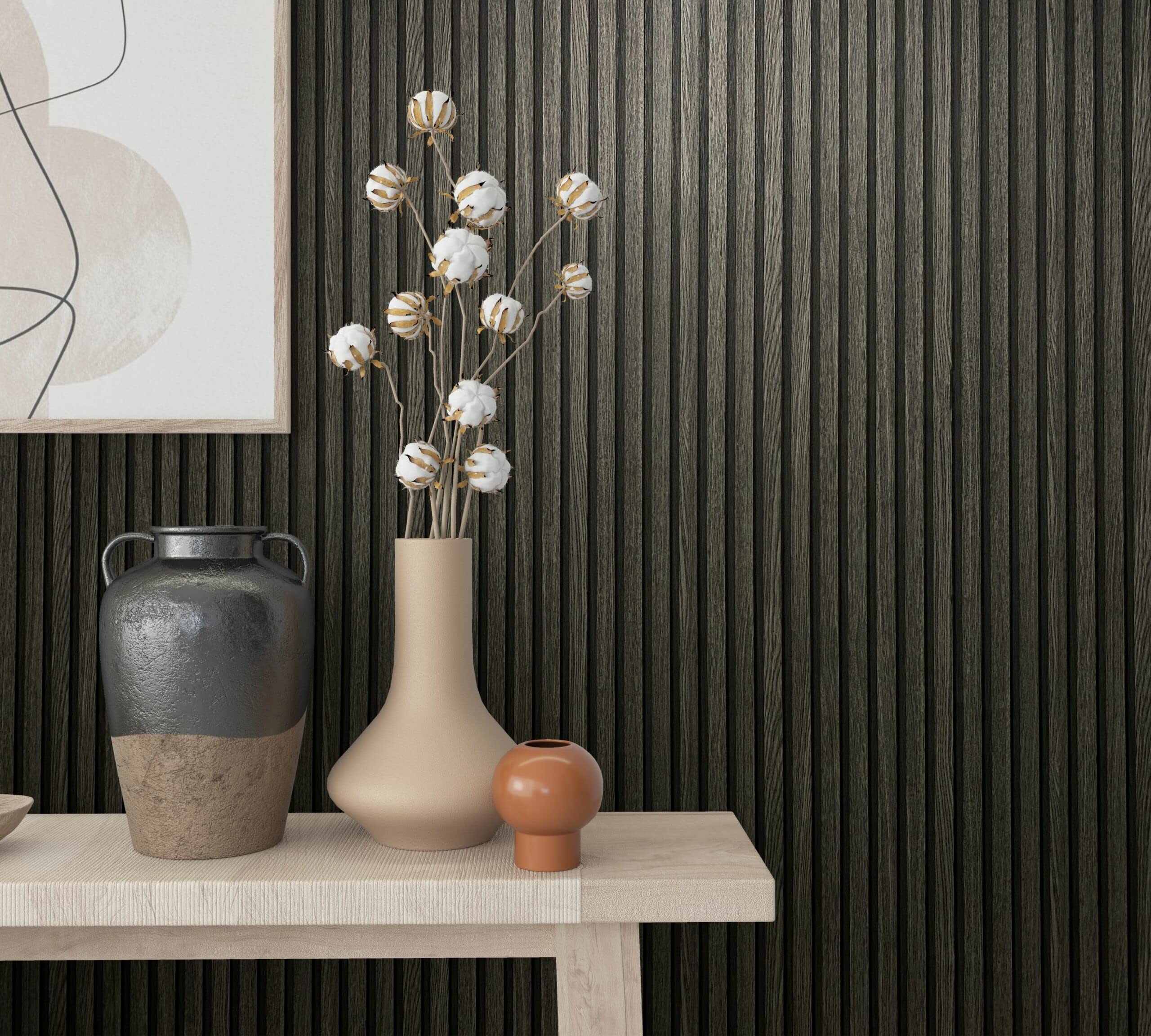 marburg Wallpaper Wood Effect Black Acoustic Panels 3D Effect Non-Woven Wallpaper Living Room Bedroom 10.05 x 0.53 m Made in Germany