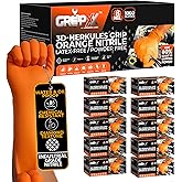 GRIPXX Herkules Grip Heavy Duty 8Mil Orange Nitrile Gloves,3D Raised Diamond Texture-Latex & Powder Free-Industrial, Mechanic (10, X-Large)