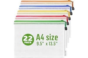 JUZARI 22 Pack Mesh Zipper Pouch Bags A4-13.5x9.5 in Plastic Zipper Pouches for Organizing - Document Bags With Zippers - Letter Size Zippered Pouch - Document Pouches With Zippers - Mesh Pouch Zippered