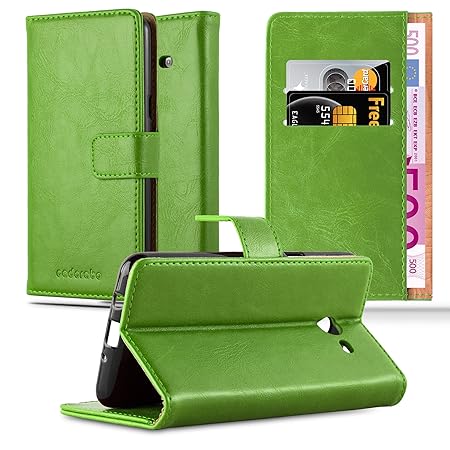 Cadorabo Hülle für Samsung Galaxy J3 2017 (7) (US Version) - Hülle in Gras GRÜN – Handyhülle im Luxury Design mit Kartenfach und Standfunktion - Case Cover Schutzhülle Etui Tasche Book