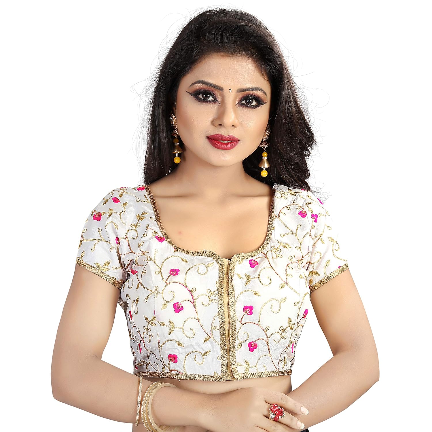 spangel enterprise women's embroidery white saree's blouse