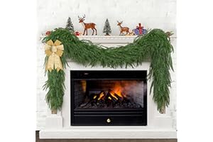 Palonu 2 Pcs 9Ft Artificial Norfolk Garland, Faux Christmas Greenery Touched Like Real Needles Pine, Decoration for Table Mantle Wall Porch Fireplace Indoor Outdoor Winter Holiday Décor