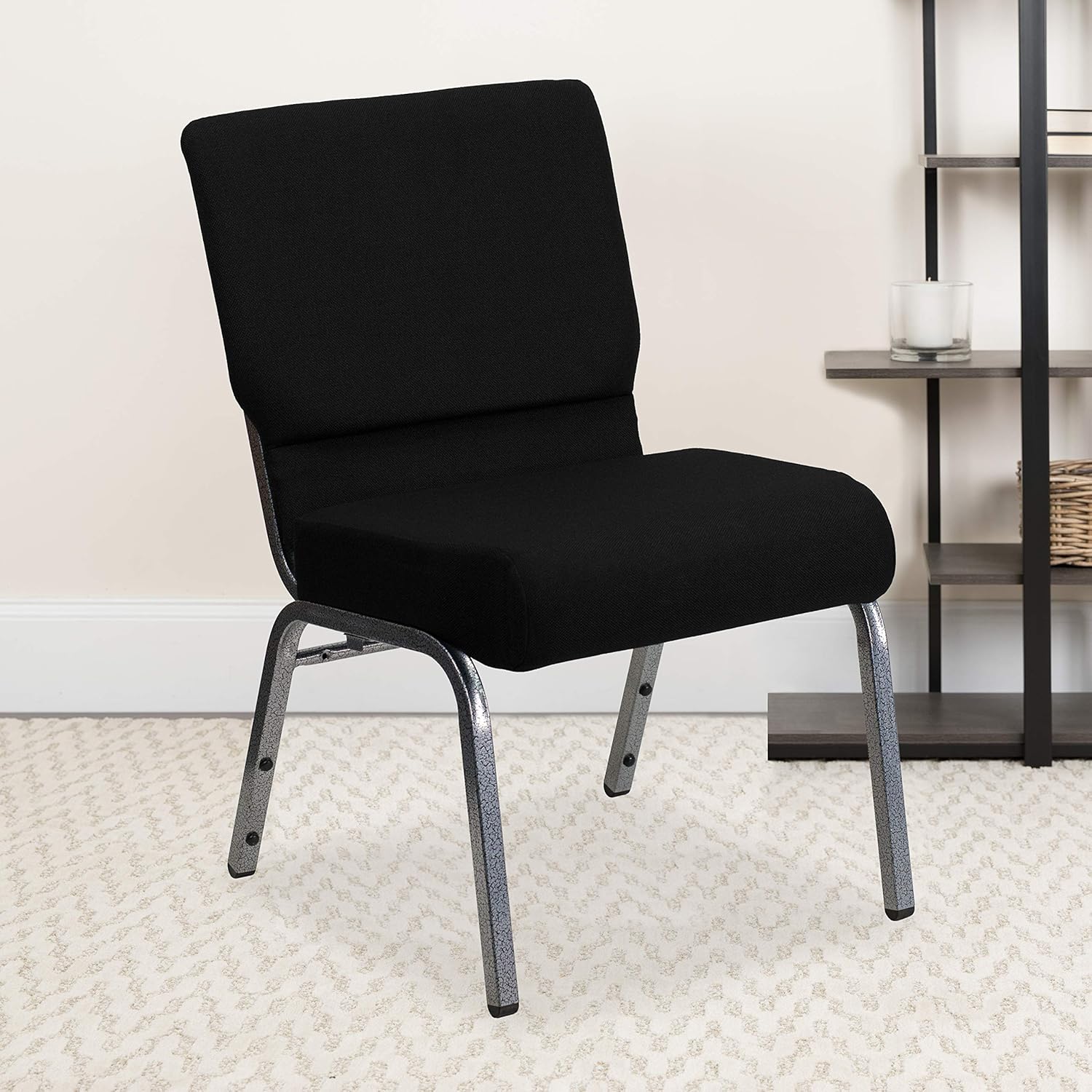 Flash Furniture HERCULES Series 21''W Stacking Church Chair in Black Fabric - Silver Vein Frame: Furniture & Decor