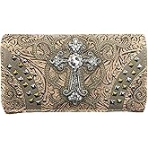 Justin West Clydesdale Tooled Leather Metal Stud Cross Conceal Carry Women Handbag Purse