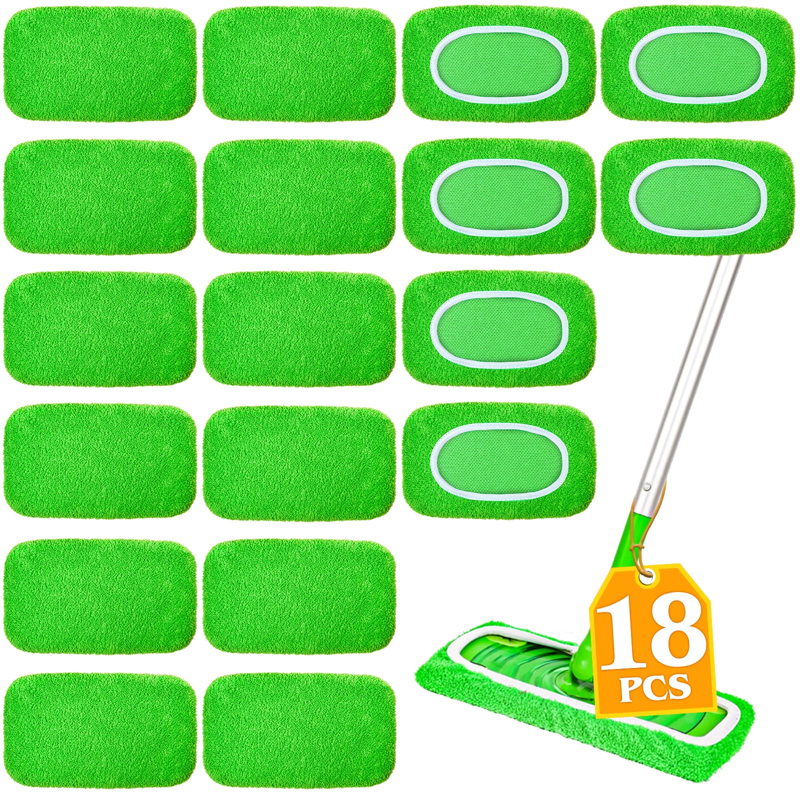 Photo 1 of 18-Pack Reusable Mop Pads Compatible with Swiffer Sweeper Mop - 100% Coral Fleece Washable Refills - Microfiber Dry & Wet Sweeping Cloths for Multi-Surface/Hardwood Floor Cleaning